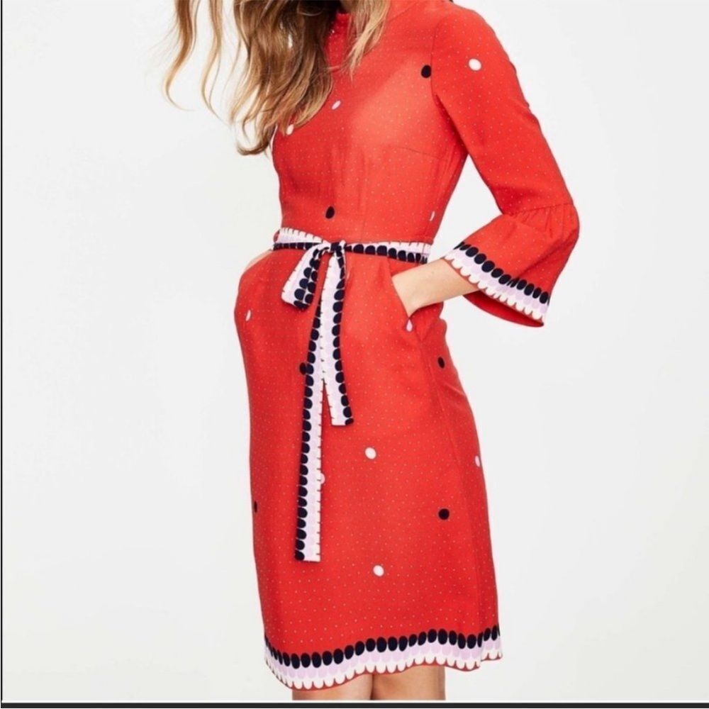Boden Armelle Spot Dress, Red Pop Spot Size 10